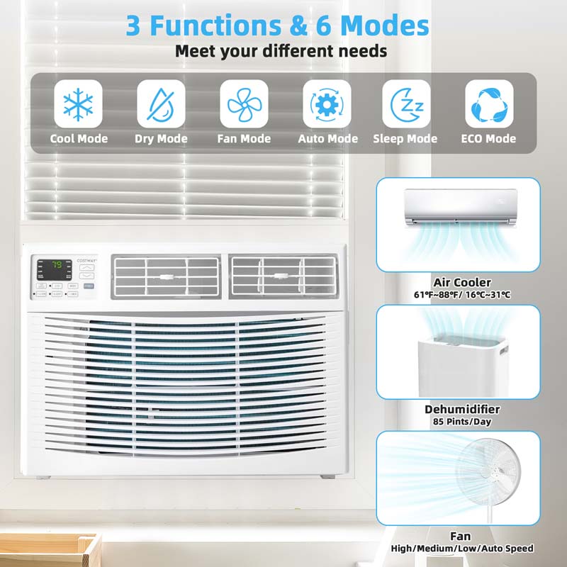 15000 BTU Quiet Window Air Conditioner with Remote & ECO Mode, Energy Star Certified 3-in-1 Window AC Unit with Dehumidifier
