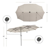 15 FT Large Outdoor Patio Table Umbrella with 48 Solar LED Lights & Crank, Double-Sided Metal Deck Pool Umbrella