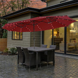 15 FT Large Outdoor Patio Table Umbrella with 48 Solar LED Lights & Crank, Double-Sided Metal Deck Pool Umbrella