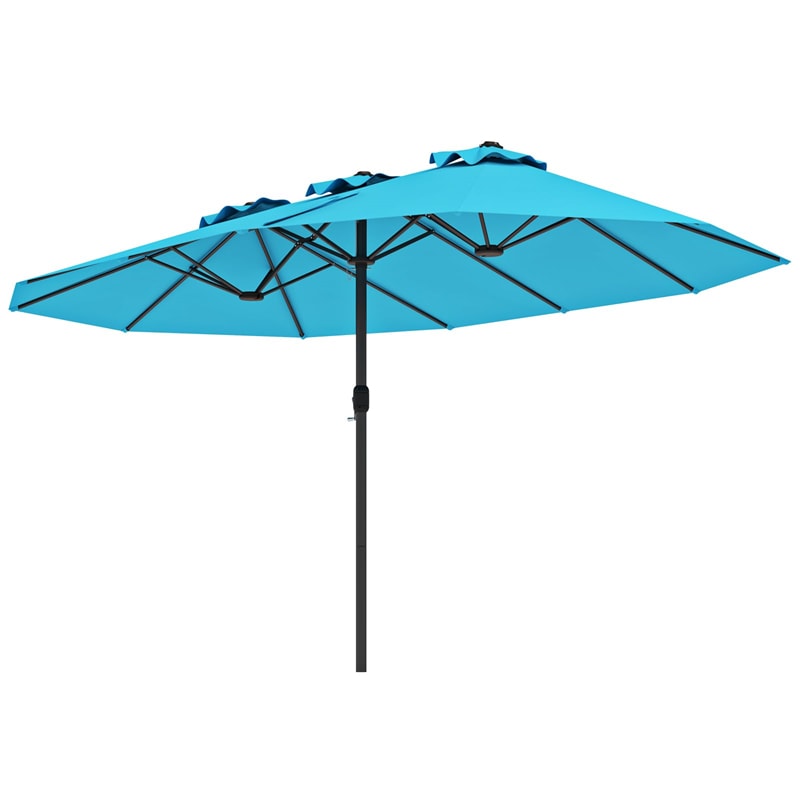15 FT Double-Sided Outdoor Patio Umbrella with Crank, Extra Large 12 Ribs Steel Market Umbrella for Poolside, Deck & Backyard