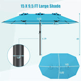 15 FT Double-Sided Outdoor Patio Umbrella with Crank, Extra Large 12 Ribs Steel Market Umbrella for Poolside, Deck & Backyard