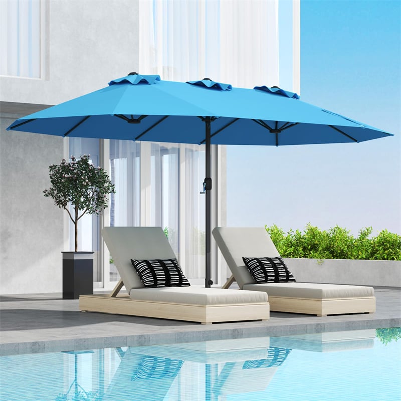 15 FT Double-Sided Outdoor Patio Umbrella with Crank, Extra Large 12 Ribs Steel Market Umbrella for Poolside, Deck & Backyard