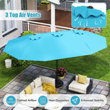 15 FT Double-Sided Outdoor Patio Umbrella with Crank, Extra Large 12 Ribs Steel Market Umbrella for Poolside, Deck & Backyard