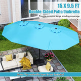 15 FT Double-Sided Outdoor Patio Umbrella with Crank, Extra Large 12 Ribs Steel Market Umbrella for Poolside, Deck & Backyard