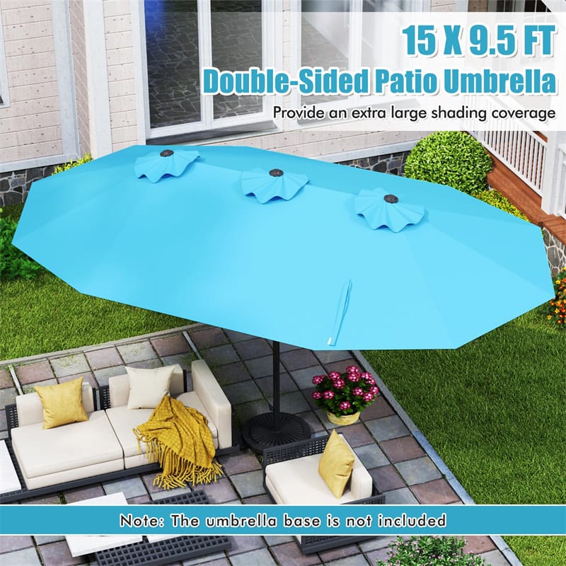15 FT Double-Sided Outdoor Patio Umbrella with Crank, Extra Large 12 Ribs Steel Market Umbrella for Poolside, Deck & Backyard