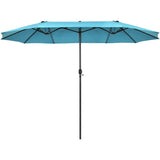 15 FT Double-Sided Outdoor Patio Umbrella with Crank, Extra Large 12 Ribs Steel Market Umbrella for Poolside, Deck & Backyard