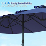 15 FT Double-Sided Outdoor Patio Umbrella with Crank, Extra Large 12 Ribs Steel Market Umbrella for Poolside, Deck & Backyard