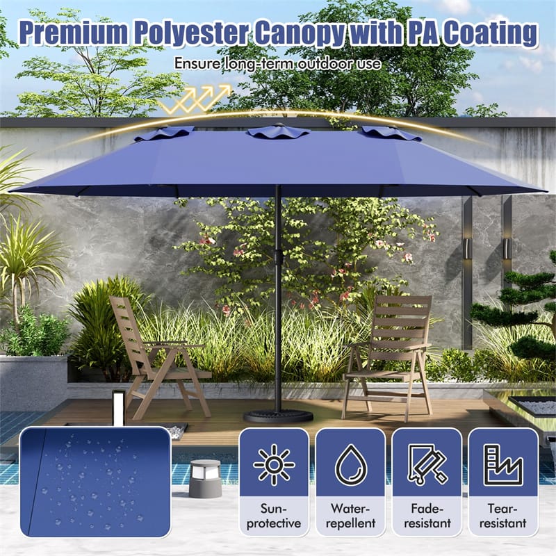15 FT Double-Sided Outdoor Patio Umbrella with Crank, Extra Large 12 Ribs Steel Market Umbrella for Poolside, Deck & Backyard