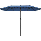 15 FT Double-Sided Outdoor Patio Umbrella with Crank, Extra Large 12 Ribs Steel Market Umbrella for Poolside, Deck & Backyard