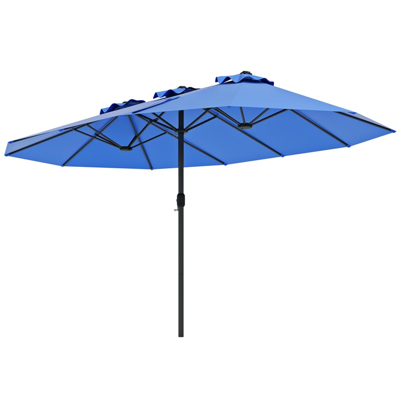 15 FT Double-Sided Outdoor Patio Umbrella with Crank, Extra Large 12 Ribs Steel Market Umbrella for Poolside, Deck & Backyard