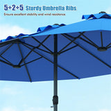 15 FT Double-Sided Outdoor Patio Umbrella with Crank, Extra Large 12 Ribs Steel Market Umbrella for Poolside, Deck & Backyard
