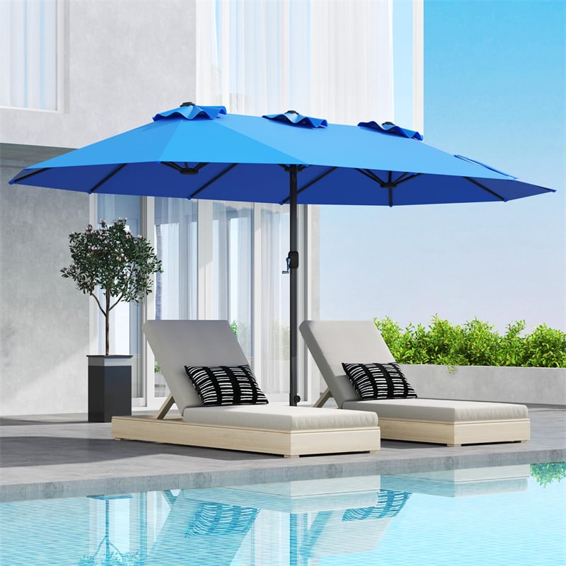 15 FT Double-Sided Outdoor Patio Umbrella with Crank, Extra Large 12 Ribs Steel Market Umbrella for Poolside, Deck & Backyard