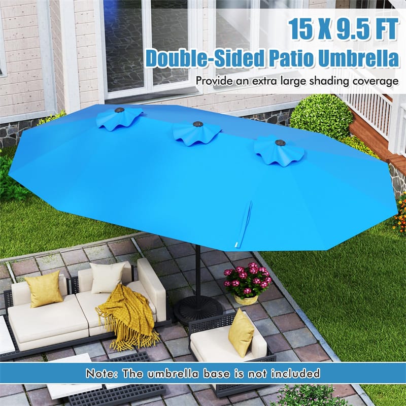 15 FT Double-Sided Outdoor Patio Umbrella with Crank, Extra Large 12 Ribs Steel Market Umbrella for Poolside, Deck & Backyard