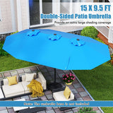 15 FT Double-Sided Outdoor Patio Umbrella with Crank, Extra Large 12 Ribs Steel Market Umbrella for Poolside, Deck & Backyard
