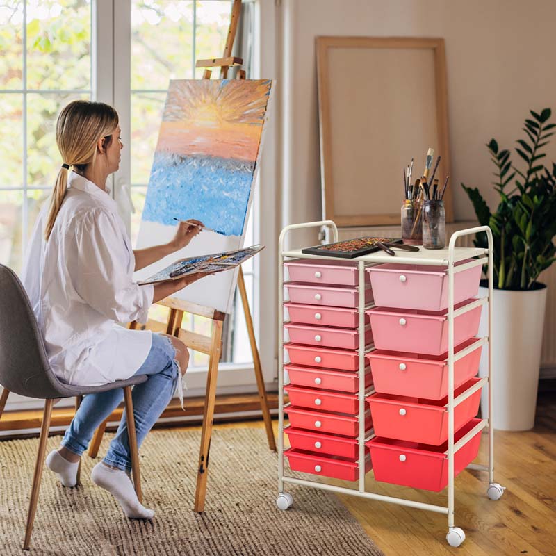 15-Drawer Storage Drawer Cart Tools Scrapbook Paper Organizer Cart Office School Utility Cart Rolling Storage Cart with Wheels