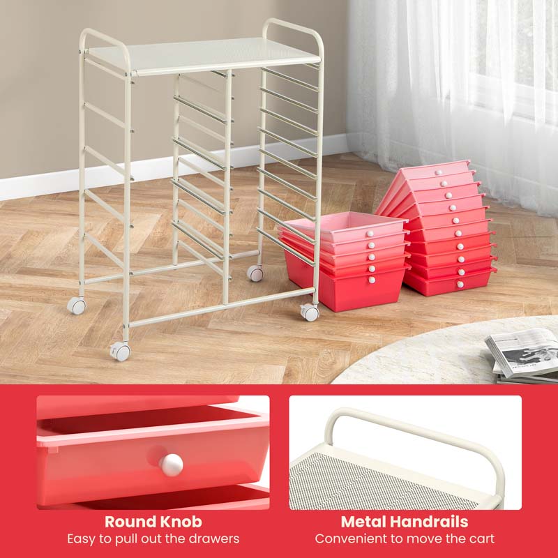 15-Drawer Storage Drawer Cart Tools Scrapbook Paper Organizer Cart Office School Utility Cart Rolling Storage Cart with Wheels