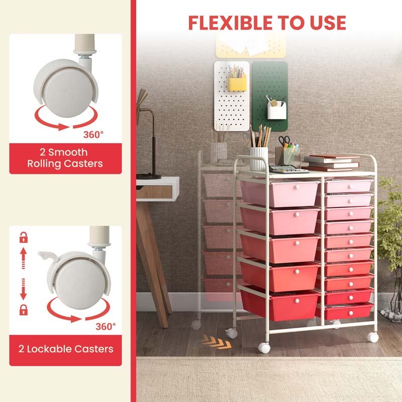 15-Drawer Storage Drawer Cart Tools Scrapbook Paper Organizer Cart Office School Utility Cart Rolling Storage Cart with Wheels