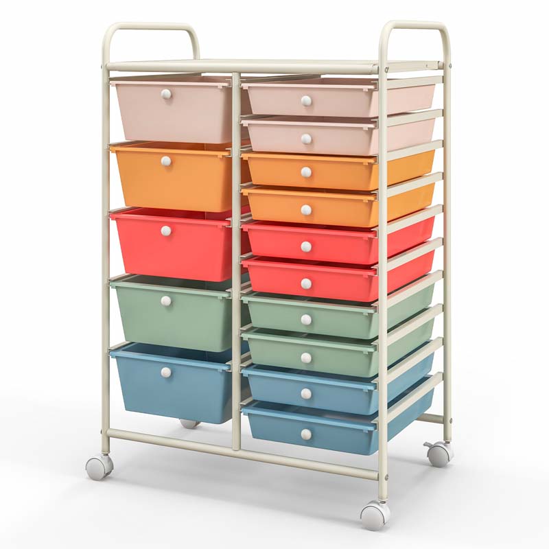 15-Drawer Storage Drawer Cart Tools Scrapbook Paper Organizer Cart Office School Utility Cart Rolling Storage Cart with Wheels