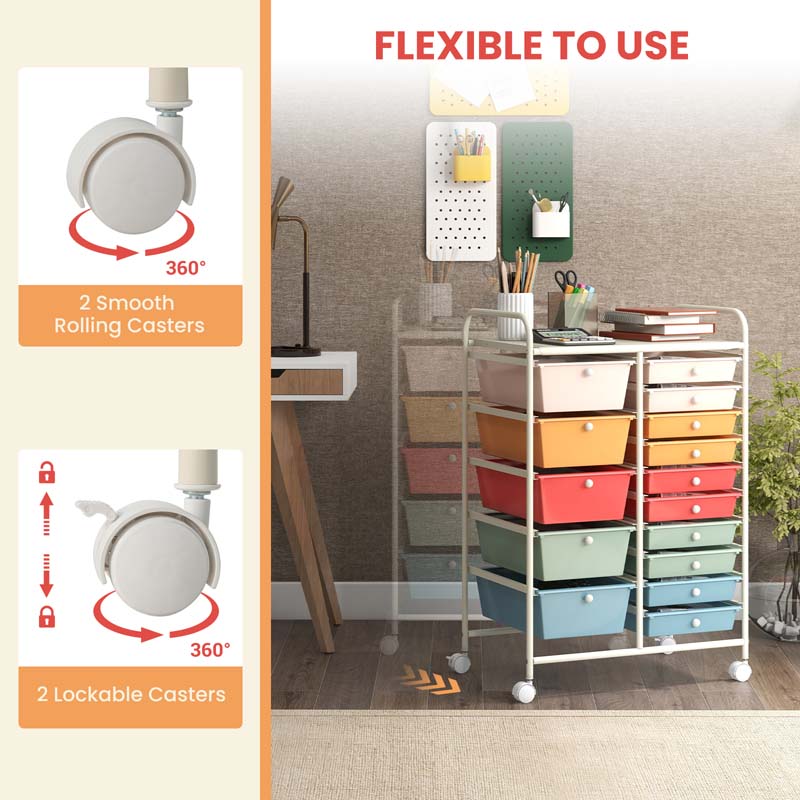 15-Drawer Storage Drawer Cart Tools Scrapbook Paper Organizer Cart Office School Utility Cart Rolling Storage Cart with Wheels