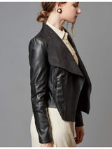 Women’s Open Front Leather Jacket – Classic Lapel Outerwear