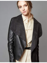 Women’s Open Front Leather Jacket – Classic Lapel Outerwear
