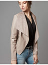 Women’s Open Front Leather Jacket – Classic Lapel Outerwear