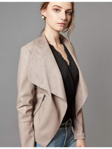 Women’s Open Front Leather Jacket – Classic Lapel Outerwear