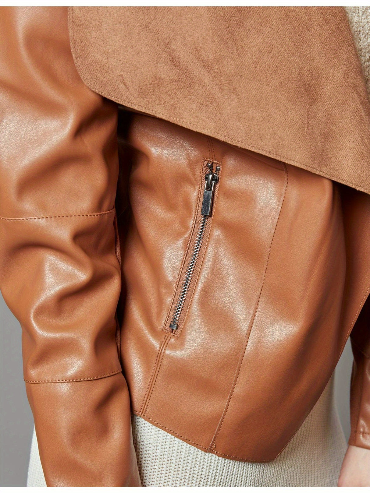Women’s Open Front Leather Jacket – Classic Lapel Outerwear