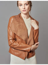 Women’s Open Front Leather Jacket – Classic Lapel Outerwear