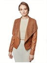 Women’s Open Front Leather Jacket – Classic Lapel Outerwear