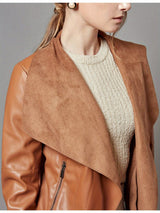Women’s Open Front Leather Jacket – Classic Lapel Outerwear