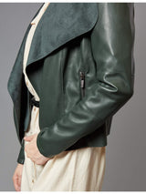 Women’s Open Front Leather Jacket – Classic Lapel Outerwear