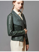 Women’s Open Front Leather Jacket – Classic Lapel Outerwear