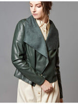 Women’s Open Front Leather Jacket – Classic Lapel Outerwear