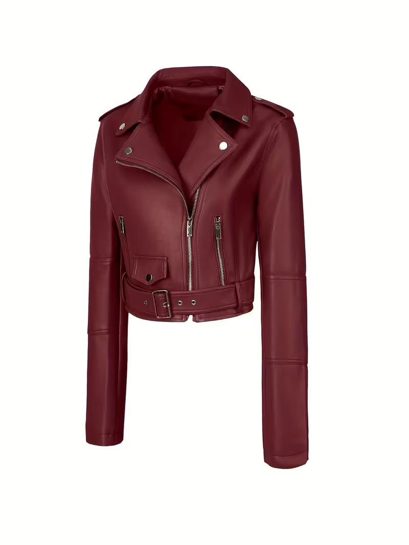 Women’s Biker Jacket – Chic Motorcycle Zip-Up Coat