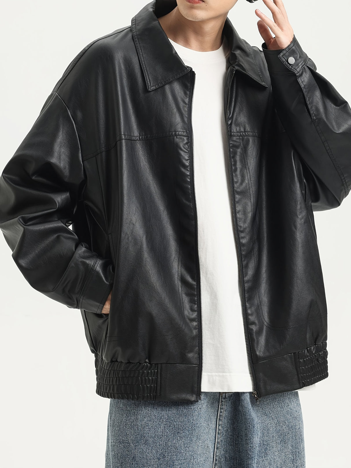Men’s Casual Outdoor Zip-Up Motorcycle Jacket – Lightweight Black Stylish Outerwear