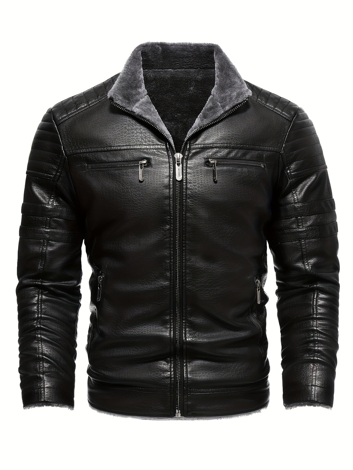 Men’s Winter Plush Motorcycle Jacket – Slim Fit, Full Zip, Warm & Stylish
