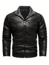 Men’s Winter Plush Motorcycle Jacket – Slim Fit, Full Zip, Warm & Stylish
