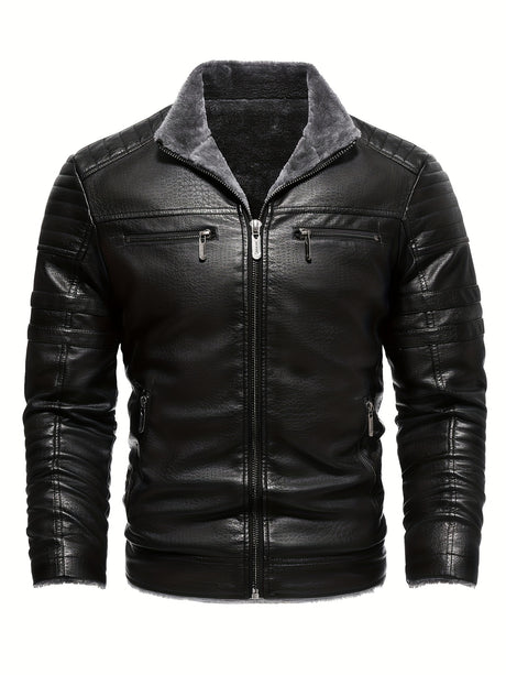 Men’s Winter Plush Motorcycle Jacket – Slim Fit, Full Zip, Warm & Stylish