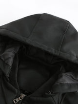 Men’s Hooded Leather Jacket – Quilted Lined Winter Casual Outerwear