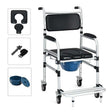 2-in-1 Foldable Shower Commode Wheelchair, Aluminum Alloy Transport Chair Toilet Bedside Wheelchair with Commode