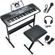 61 Key Keyboard Piano Starter Set with LCD Screen, Portable Digital Piano with Headphone, Foldable Piano Bench, Dual Power Supply
