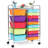 15-Drawer Storage Drawer Cart Tools Scrapbook Paper Organizer Cart Office School Utility Cart Rolling Storage Cart with Wheels