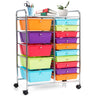 15-Drawer Storage Drawer Cart Tools Scrapbook Paper Organizer Cart Office School Utility Cart Rolling Storage Cart with Wheels