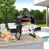 2-Layer Outdoor Pizza Oven Wood Fired for Camping BBQ, Stainless Steel Portable Grill Pizza Maker with Folding Legs