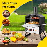 2-Layer Outdoor Pizza Oven Wood Fired for Camping BBQ, Stainless Steel Portable Grill Pizza Maker with Folding Legs