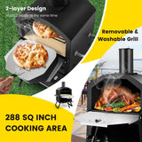 2-Layer Outdoor Pizza Oven Wood Fired for Camping BBQ, Stainless Steel Portable Grill Pizza Maker with Folding Legs