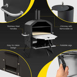 2-Layer Outdoor Pizza Oven Wood Fired for Camping BBQ, Stainless Steel Portable Grill Pizza Maker with Folding Legs