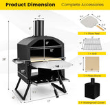 2-Layer Outdoor Pizza Oven Wood Fired for Camping BBQ, Stainless Steel Portable Grill Pizza Maker with Folding Legs