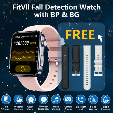 Merchpublic  PulseMax Fall Detection Watch With Blood Glucose+Blood Presssure Monitoring+Calls -??Free Straps